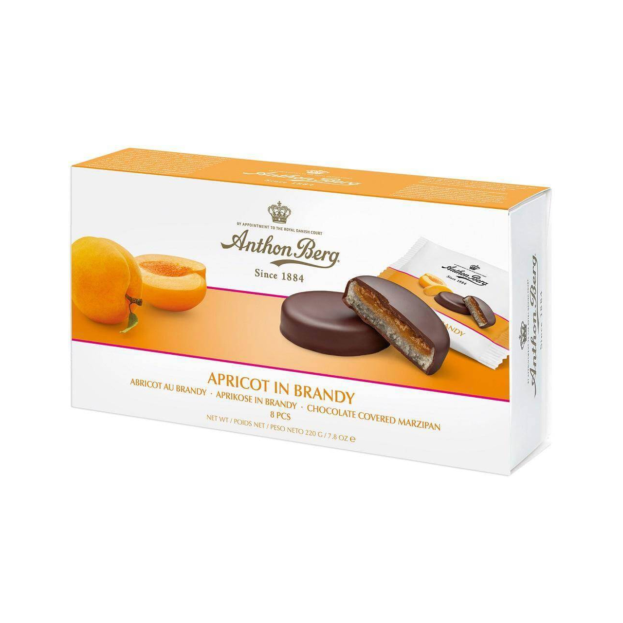 ANTHON BERG Apricot in Brandy Marzipan Chocolates 220g Pack Image