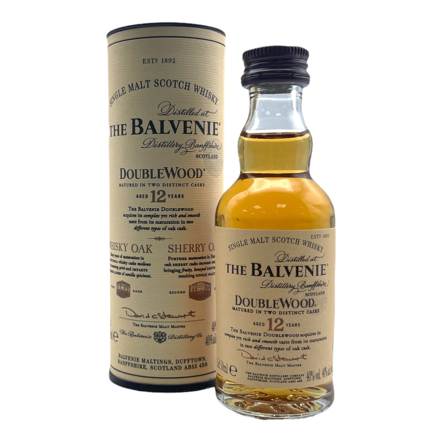 BALVENIE 12 Year Old DoubleWood Speyside Malt MINIATURE (5cl) 40%abv Image
