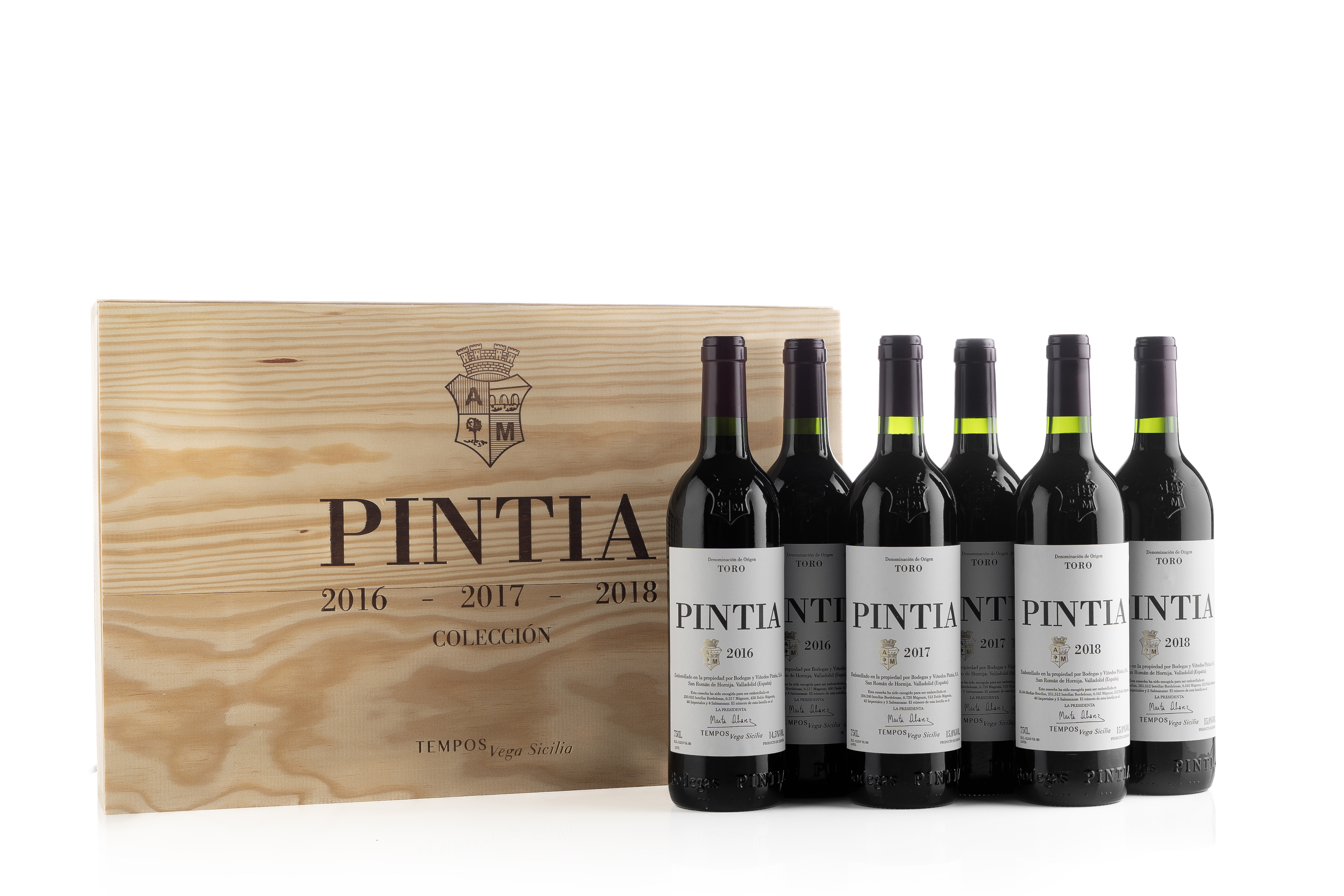 PINTIA Tempos Vega Sicilia Special Limited Edition Mixed Vintage 2 each of 2016-2017-2018 Wooden Case x 6 Bottles - NO DISCOUNT Image
