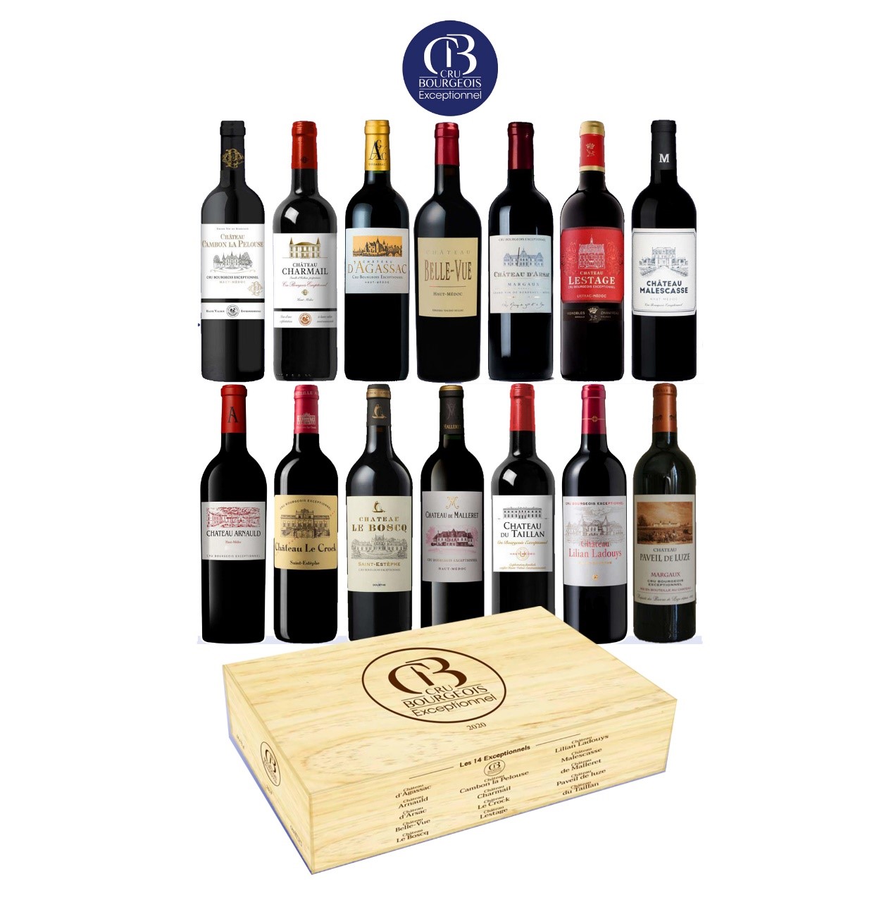 14 Crus Bourgeois Exceptionnels 2020 Wooden Case x 14 Bottles  Image