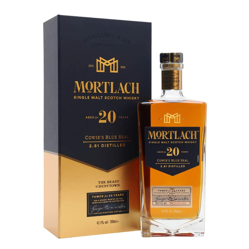 MORTLACH 20 Year Old 'Cowie's Blue Seal' Speyside Single Malt Whisky Bottle (70cl) 43.4%abv - NO DISCOUNT (los) Image