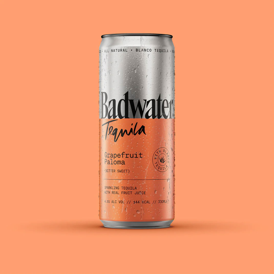 BADWATER TEQUILA Grapefruit Paloma (Bitter Sweet) Sparkling Tequila with Real Fruit Juice CAN (330ml) 4.5%abv Image