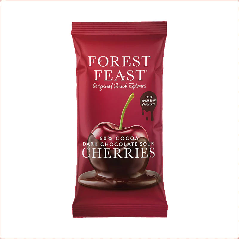 FOREST FEAST Dark Chocolate Sour Cherries (Gluten Free) 60% Belgian Chocolate 40g Bag VGN/GF Image